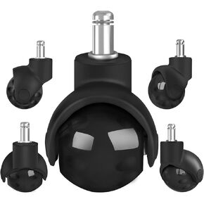 Office Chair Wheels Replacement 2 Inch Rubber Ball Caster Wheels for Hardwood Floor Carpet Mats, Set of 5, Heavy Duty Desk & Gaming Chair Casters 7/16" (11mm) Grip Ring Stem, Quiet Smooth Rolling