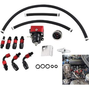 0-140 PSI Adjustable Universal Fuel Pressure Regulator, Aluminum Gas Oil Injection Pressure Regulator Kit with Gauge+140 Psi Pressure Gage AN6-6AN