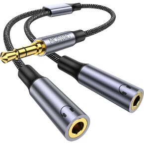 MOSWAG Headphone Splitter 3.5mm Stereo to Dual 3.5mm Female Headphone Jack Audio Stereo, Extension Cable Audio Stereo Y Splitter Compatible with iPhone Samsung iPad Tablet Laptop