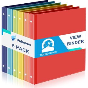 6 Pack Plastic 3 Ring Binder Assorted Colors Economy Flexible Binder Round Ring Presentation Binders with Pocket for Office School Meeting(Bright, 2 Inch)