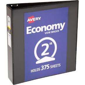Avery Economy View 3 Ring Binder, 2" Round Rings, 1 Black Binder (05781)