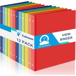 Fulmoon 12 Pcs 1 Inch 3 Ring Binder with 2 Interior Pockets Round Rings 3 Holes Binder Holds 175 Sheets Snap Button Closure Plastic Organization Binder for Office School Home Supplies (Boho Color)