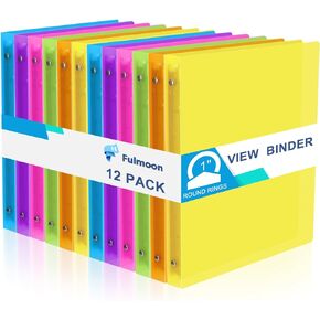 Fulmoon 12 Pcs 1 Inch 3 Ring Binder with 2 Interior Pockets Round Rings 3 Holes Binder Holds 175 Sheets Snap Button Closure Plastic Organization Binder for Office School Home Supplies (Boho Color)