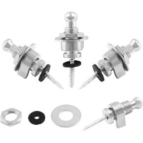 6Pcs Quick Release Guitar Strap Locks, Metal Guitar Strap Lock Set, Security Strap Locking, Buttons Lock End Pins for Acoustic Guitar, Electric Guitar, Bass, Ukulele (Silver, Black, Golden)