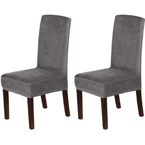 H.VERSAILTEX Dining Chair Covers Stretch for Dining Room Set of 4 Parson Chair Slipcovers Protectors, Soft Thick Solid Velvet Fabric Washable, Taupe