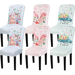 6 Pcs Easter Chair Covers Bunny Eggs Floral Truck Chair Slipcovers Protector Spring Washable Easter Party Decoration Removable Holiday Easter Farmhouse Decor for Home Dining Room Kitchen