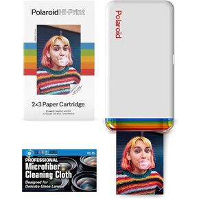 The Imaging World Polaroid Hi-Print - Bluetooth Connected 2x3 Pocket Phone Photo Printer with Polaroid Hi·Print 2x3 Paper Cartridge (20 Sheets) and Microfiber Cloth