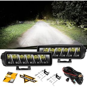 Auxbeam 4.6 Inch LED Pods Light, 2pcs 60w Square Off Road Light Pod, R4 Series Driving Beam Work Auxiliary Lights White Light Black Shell With Harness Set for Truck Jeep SUV UTV ATV