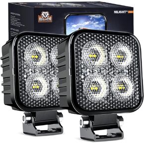Nilight 2PCS 3Inch 15W Amber LED Pods Square Built-in EMC Work Light 90° Flood Beam Angle for Offroad Lights Side Light Rear Back-Up Light for Tractor Truck Motorcycle Boat ATV UTV