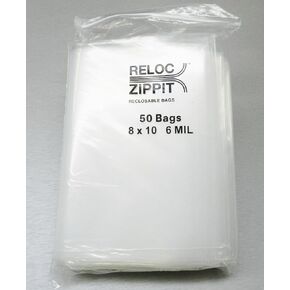 Reloc Zippit Bags 8"x10" Clear Heavy Duty 6 Mil Thick Reclosable Per Pack of 50
