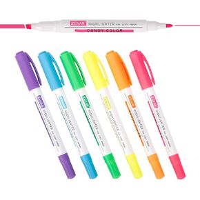 ZEYAR Highlighters, Pastel Colors Dual Tips Marker Pen, Chisel and Fine Tips, 6 Macaron Colors, Water Based, Assorted Quick Dry (6 Colors)