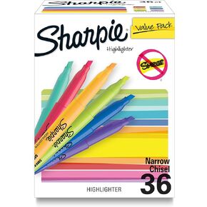 Sharpie Pocket Highlighters, Narrow Chisel Tip Highlighter Marker Set, Pack Of 36 In 6 Assorted Fluorescent And Pastel Highlighters, Ideal For Office Supplies, Teacher Supplies, And School Supplies