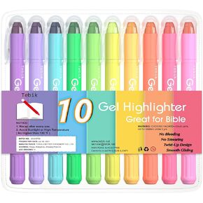 Gel Highlighter, 10 Colors Bible Safe Highlighter Study Kit, Highlighters Assorted Colors, Twistable Design, No Bleeding Great for Journaling, Highlighting and Study