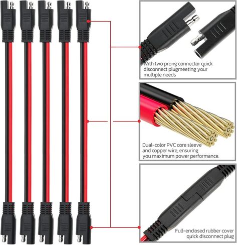Gopayia 12 AWG SAE to SAE Extension Cable 12 Gauge 2-Pin SAE Connector Extension Cord with Dual Head Plug for Solar Panel Automotive Car Motorcycle 12in in Saudi Arabia