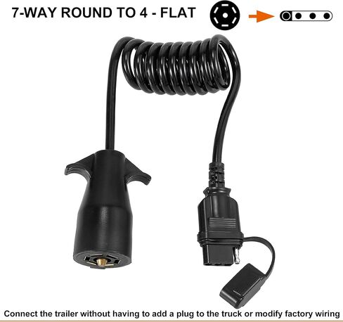 X AUTOHAUX 4.5ft 7 Way Round to 4 Way Pin Flat Trailer Coiled Wiring Harness Connector Adapter Plug in Saudi Arabia