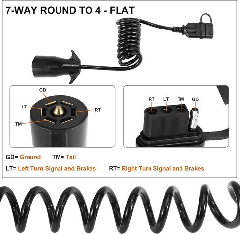 X AUTOHAUX 4.5ft 7 Way Round to 4 Way Pin Flat Trailer Coiled Wiring Harness Connector Adapter Plug in Saudi Arabia