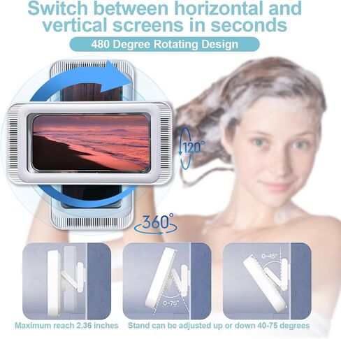 FANDENINI Shower Phone Holder Waterproof Anti Fog Touch Sensitive Shower Phone Case for Mirror Wall and Bathtub Wall Mounting Between Bathrooms Compatible with 4" - 7" Cell Phones in Saudi Arabia