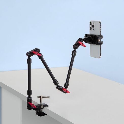 Adjustable Articulating Magic Arm with Clamp and Phone Holder Clip for Desk Mount, Desk Stand, Cell Phone Tripod in Kuwait