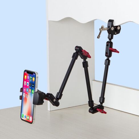 Adjustable Articulating Magic Arm with Clamp and Phone Holder Clip for Desk Mount, Desk Stand, Cell Phone Tripod in Kuwait
