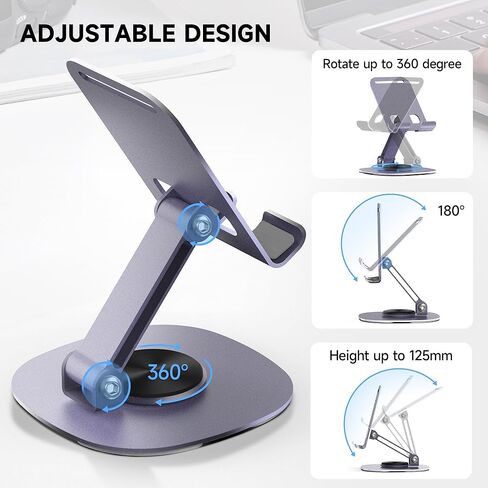 حامل هاتف خلوي مزدوج قابل للطي، حامل هاتف فولاذي للمكتب، حامل هاتف قابل للطي بالكامل ملحقات مكتب المكتب دوران 360 درجة متوافق مع جميع الهواتف المحمولة، iPhone، Switch، iPad in Kuwait
