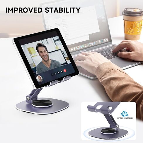 حامل هاتف خلوي مزدوج قابل للطي، حامل هاتف فولاذي للمكتب، حامل هاتف قابل للطي بالكامل ملحقات مكتب المكتب دوران 360 درجة متوافق مع جميع الهواتف المحمولة، iPhone، Switch، iPad in Kuwait
