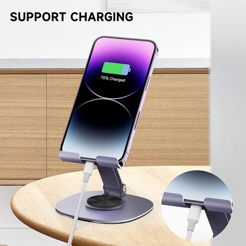 حامل هاتف خلوي مزدوج قابل للطي، حامل هاتف فولاذي للمكتب، حامل هاتف قابل للطي بالكامل ملحقات مكتب المكتب دوران 360 درجة متوافق مع جميع الهواتف المحمولة، iPhone، Switch، iPad in Kuwait