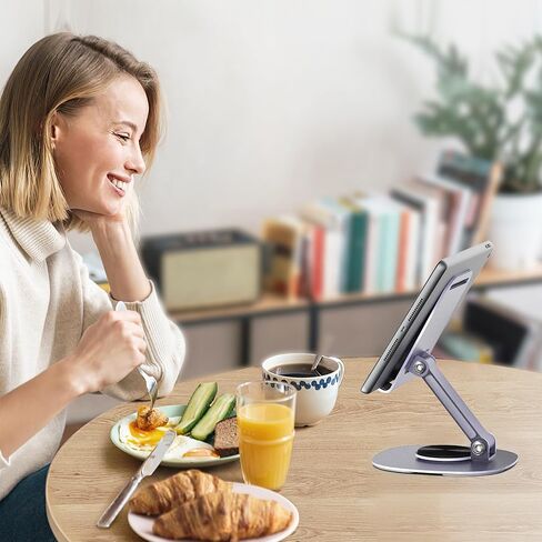 حامل هاتف خلوي مزدوج قابل للطي، حامل هاتف فولاذي للمكتب، حامل هاتف قابل للطي بالكامل ملحقات مكتب المكتب دوران 360 درجة متوافق مع جميع الهواتف المحمولة، iPhone، Switch، iPad in Kuwait