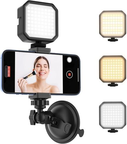 HzTinT Suction Cup Phone Mount with Rechargeable Light, Mirror Phone Holder with Light Shower Bathroom Kitchen, Mirror Tripod for TikTok YouTube Instagram Make Up Pics Video Content Creator in Saudi Arabia