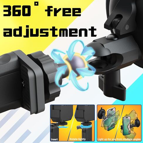 HzTinT Suction Cup Phone Mount with Rechargeable Light, Mirror Phone Holder with Light Shower Bathroom Kitchen, Mirror Tripod for TikTok YouTube Instagram Make Up Pics Video Content Creator in Saudi Arabia