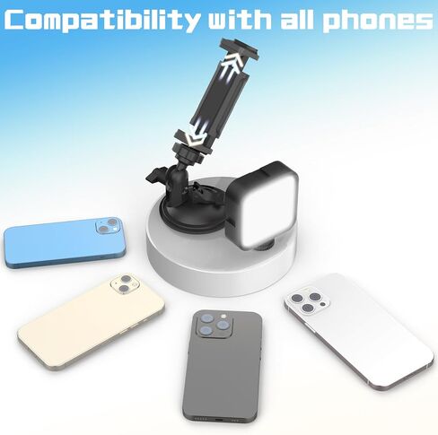 HzTinT Suction Cup Phone Mount with Rechargeable Light, Mirror Phone Holder with Light Shower Bathroom Kitchen, Mirror Tripod for TikTok YouTube Instagram Make Up Pics Video Content Creator in Saudi Arabia