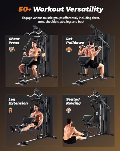 Sportsroyals Home Gym، معدات رياضية منزلية متعددة الوظائف مع كومة وزن 154 رطل، معدات تمرين لتمرين الجسم بالكامل مع نظام البكرة in Kuwait