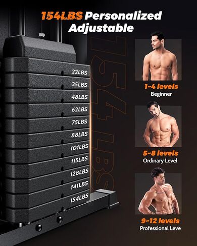 Sportsroyals Home Gym، معدات رياضية منزلية متعددة الوظائف مع كومة وزن 154 رطل، معدات تمرين لتمرين الجسم بالكامل مع نظام البكرة in Kuwait