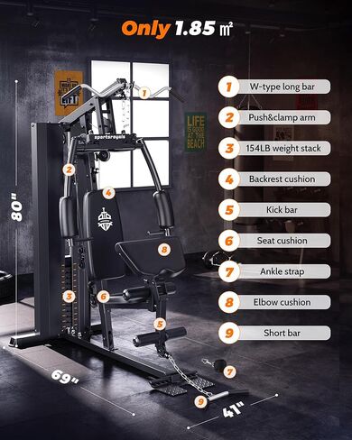 Sportsroyals Home Gym، معدات رياضية منزلية متعددة الوظائف مع كومة وزن 154 رطل، معدات تمرين لتمرين الجسم بالكامل مع نظام البكرة in Kuwait