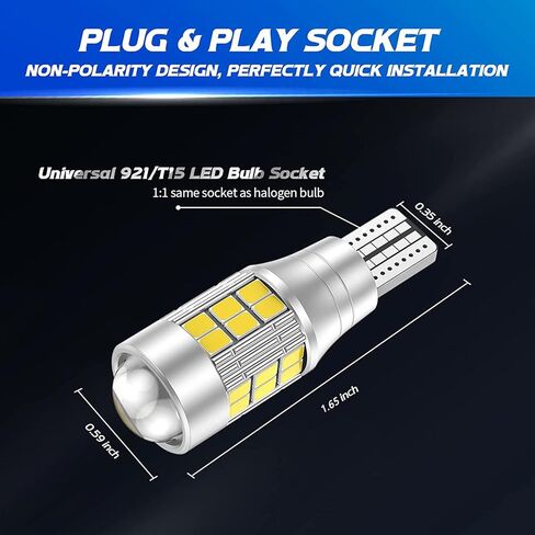 DANCINGBOAR 921 912 LED لمبة عكسية أضواء 6500K أبيض، T15 W16W LED احتياطية عكس الضوء Canbus خالية من الأخطاء، 3600 لومن فائق السطوع T15 906 912 921 922 لمبات LED للسيارات والشاحنات بيك اب، حزمة من 2 in Kuwait