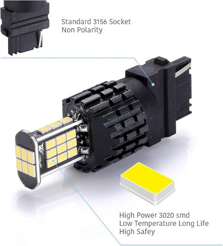 مصابيح LUYED 3156 احتياطية، 2 × 1600 لومن ساطعة للغاية 3056 3156 3020 30-EX شرائح LED لمبات LED تستخدم للأضواء العكسية الاحتياطية، أبيض زينون in Saudi Arabia