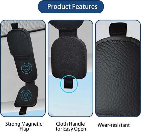 Sunglasses Holder for Car Visor, Magnetic Leather Eyeglasses Clip for Car Sun Visor in Saudi Arabia