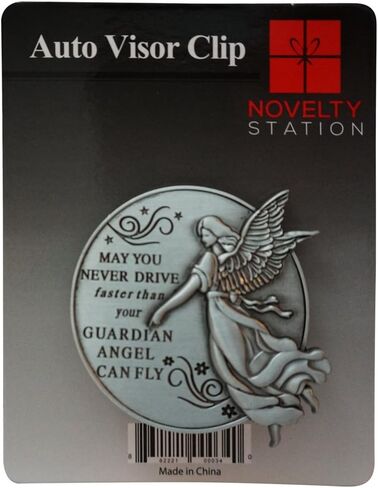 Guardian Angel Visor Clip For Car: 2-1/4 Inch Diameter Metal, Reads MAY YOU NEVER DRIVE FASTER THAN YOUR GUARDIAN ANGEL CAN FLY, Best Parents Gift Idea for New Driver & Loved Ones Cars (1) in Saudi Arabia