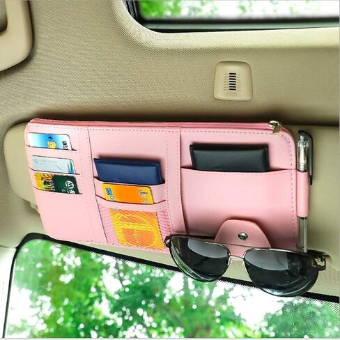 SEMBEM Car Sun Visor Organizer, Registration and Document Holder, Personal Belonging Storage Pouch Auto Interior Accessories Pocket Organizer (Pink) in Saudi Arabia