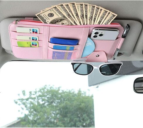 SEMBEM Car Sun Visor Organizer, Registration and Document Holder, Personal Belonging Storage Pouch Auto Interior Accessories Pocket Organizer (Pink) in Saudi Arabia