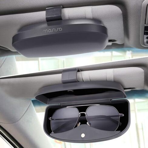 MOSISO Car Visor Sunglasses Case, Universal Automotive ABS Eyeglasses Holder Protective Box Clip Eyewear Hard Shell Storage Organizer with Magnetic Closure and Double Card Clamp, Piano Black in Saudi Arabia