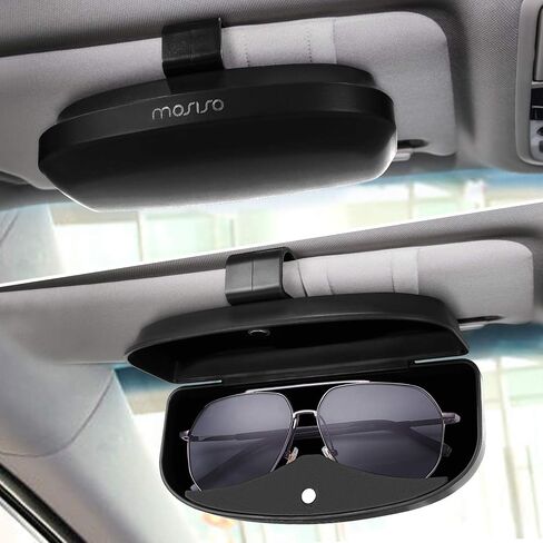 MOSISO Car Visor Sunglasses Case, Universal Automotive ABS Eyeglasses Holder Protective Box Clip Eyewear Hard Shell Storage Organizer with Magnetic Closure and Double Card Clamp, Piano Black in Saudi Arabia
