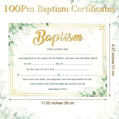 100 قطعة من شهادات المعمودية الأولى للكنيسة الفارغة وشهادات التكريس وشهادات المعمودية ورق شهادة للطفل معمودية الطفل وحفلات التعميد وهدايا التعميد in Kuwait