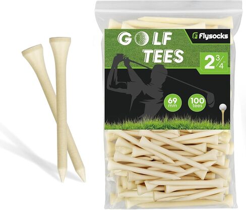 Flysocks 100 حزمة من تي شيرتات الجولف الاحترافية من الخيزران الطبيعي/الخشب، تي شيرتات جولف 3 1/4 بوصة و2 3/4 بوصة، تي شيرتات جولف طويلة تقلل من الدوران الجانبي والاحتكاك in Kuwait