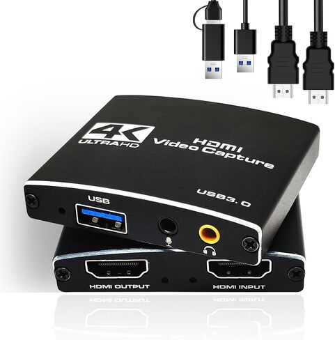 Capture Card, 4K 60FPS Video Capture Card USB 3.0 with Microphone 4K@60Hz HDMI Loop-Out Capture Cards for Nintendo Switch/Gaming/Live Streaming Xbox Series X/S, Work with PS4/5/PC/OBS/Camera/PC in Saudi Arabia