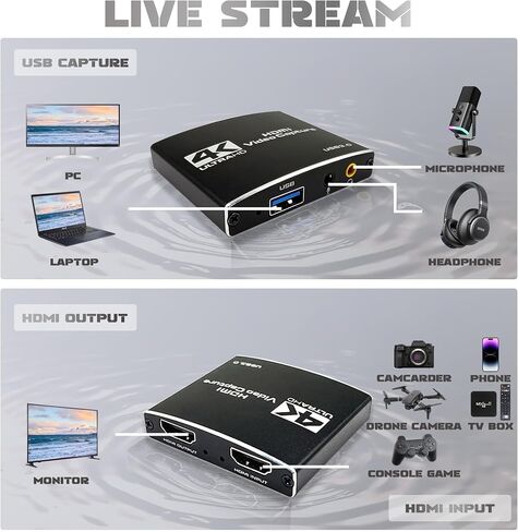 Capture Card, 4K 60FPS Video Capture Card USB 3.0 with Microphone 4K@60Hz HDMI Loop-Out Capture Cards for Nintendo Switch/Gaming/Live Streaming Xbox Series X/S, Work with PS4/5/PC/OBS/Camera/PC in Saudi Arabia