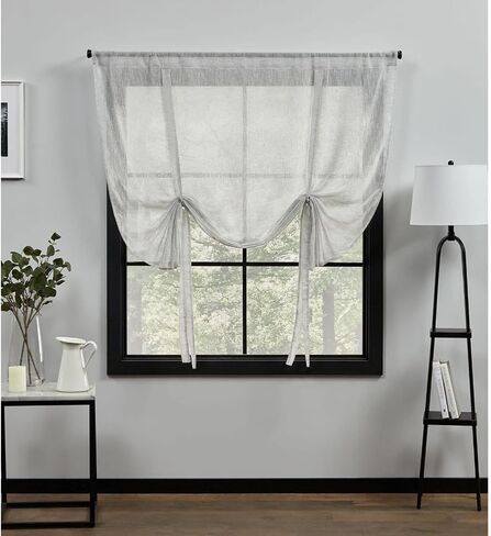 Exclusive Home Belgian Sheer Rod Pocket Tie Up Shade, 54"x63", Silver in Saudi Arabia