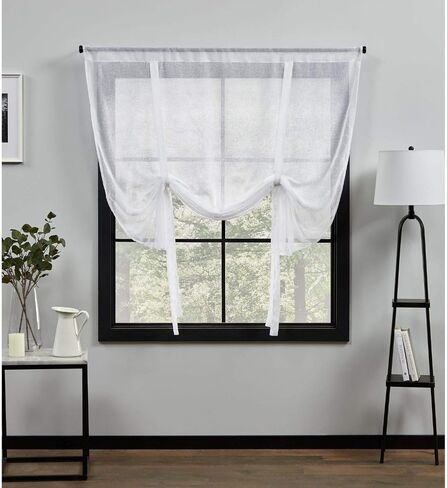 Exclusive Home Belgian Sheer Rod Pocket Tie Up Shade, 54"x63", Silver in Saudi Arabia