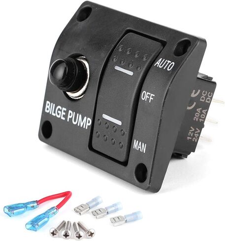 Qiilu 3-Way Bilge Pump Switch Panel Marine Bilge Pump Switch 3-Way Panel Auto/Off/Manual 12V 24V with LED Indicator Built-In 15A Circuit Breaker Popular in Saudi Arabia