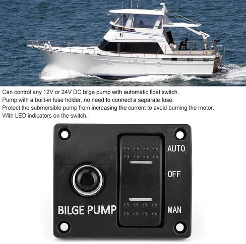 Qiilu 3-Way Bilge Pump Switch Panel Marine Bilge Pump Switch 3-Way Panel Auto/Off/Manual 12V 24V with LED Indicator Built-In 15A Circuit Breaker Popular in Saudi Arabia