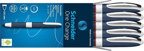 Schneider One Change Rollerball Pen, Refillable, 0.6 mm Ultra-Smooth Tip, Blue/White Barrel, Blue Ink, Box of 5 Pens (183703) in Kuwait